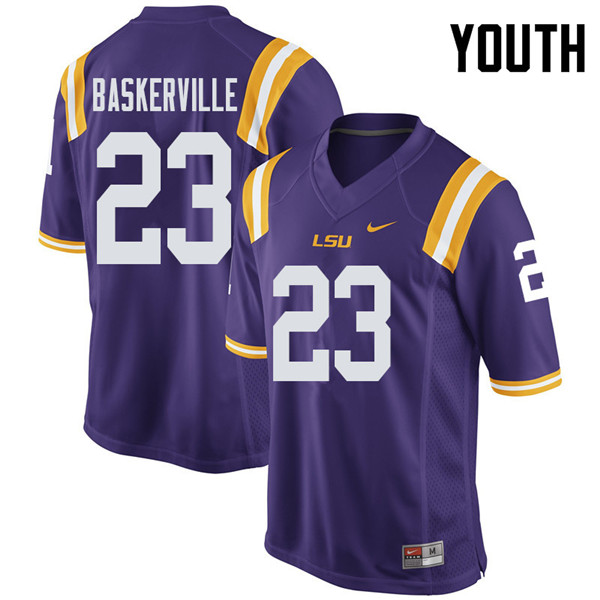 Youth #23 Micah Baskerville LSU Tigers College Football Jerseys Sale-Purple